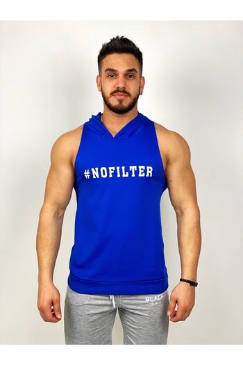 BLACK Men's Blue Hooded Fitness Undershirt
