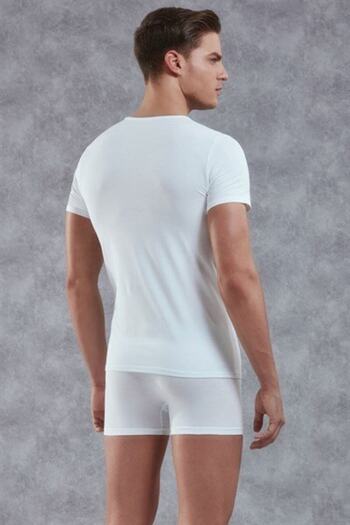 Doreanse Men's White Model V Neck Short Sleeve t Shirt 2855