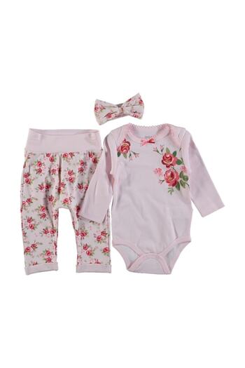 İmaj Baby Girl Rose Patterned Bandana Badi Set