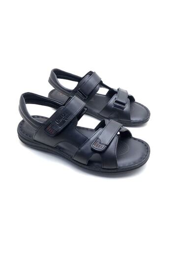 UMUT AYAKKABI Men's Black Genuine Leather Orthopedic Sandals