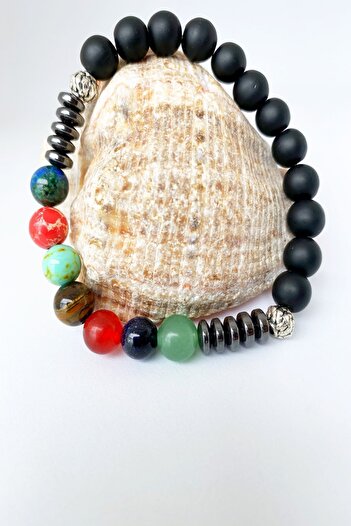 axexuar 7 Chakra Natural Stone Chakra Balance Bracelet Onyx, Turquoise, Aventurine, Tiger Eye, Agate, Azurite, Quartz,
