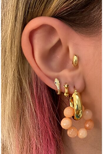 Markiz Takı Steel Ring - Natural Stone Earrings (Inner Diameter 1.5 Cm) Puppy