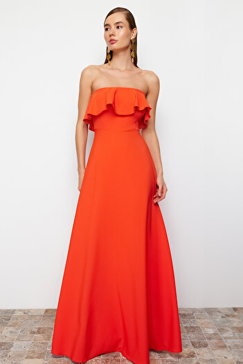 Trendyol Collection Pomegranate Flower Patterned A-Cut Flounce Dress - TPRSS24AE00033