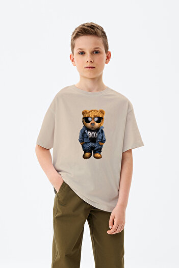 ADABEBEK Boy Written Glasses Cool Teddy Bear Printed Boys' T-Shirt