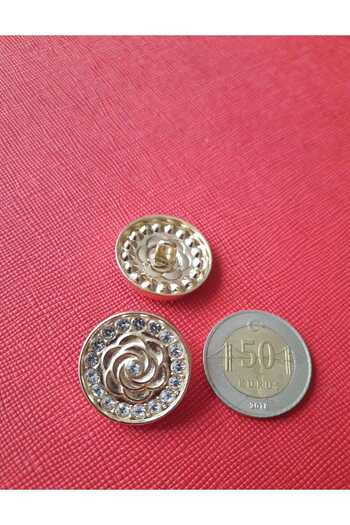 İMREN AKSESUAR 2.5 cm Gold Plated Metal Button with Rose Crystal Stones, 2 Pieces