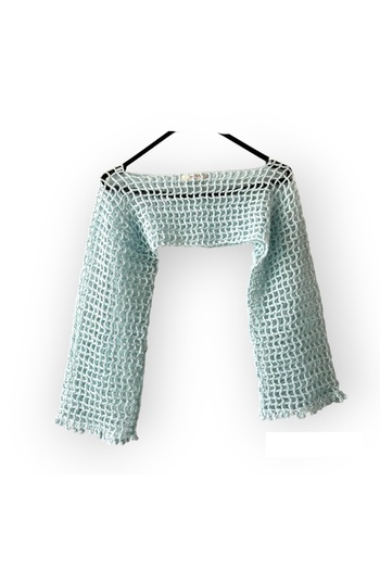 Bohostic Bebek Mavisi File El Örgüsü Ispanyol Kollu Crop Bolero %100 El I?şçiliği
