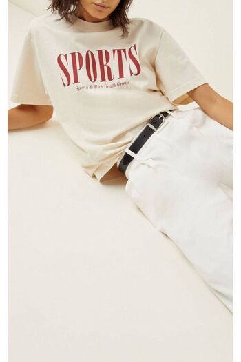 Rokeby Βαμβακερό χτενισμένο ύφασμα Oversize Sports εμπριμέ μπεζ μπλουζάκι