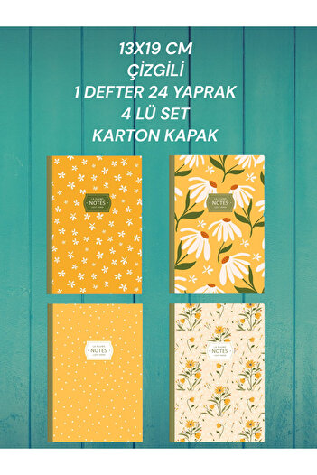 SEYFİKİRTASİYE 13X19 CM STRIPED NOTEBOOK SET 1 NOTEBOOK 24 PAGE SET OF 4 CARDON COVER SHARP COLOR