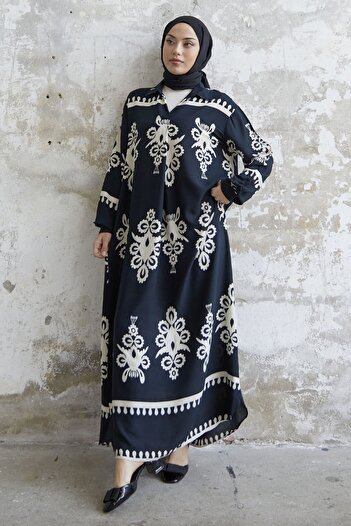 InStyle Patterned Viscose Dress - Black