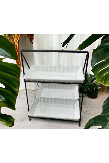 partridge store Ceramic Serving Dispenser with 2 Tiers Stand and 3 Plates