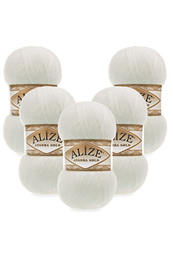 Alize Angora Gold 5-Piece 062 Candy White Hand Knitting Yarn
