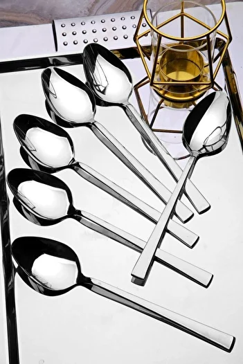 Yüsra Home 6 Pieces of Tablespoon for Daily Use Stick Model Tablespoon Set of 6 (Stainless Steel)