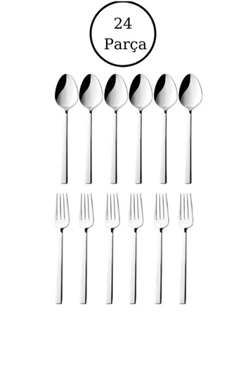 Gülçelik 24 Pieces 12 Dessert Spoon 12 Dessert Fork Stick Luxury Model (Stainless Steel)