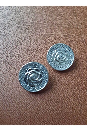 İMREN AKSESUAR Gray Coated Rose Crystal Stone Metal Button - 1.5 Cm, 4 Pieces