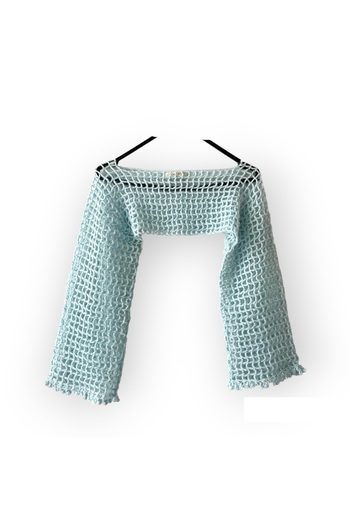 Bohostic Bebek Mavisi File El Örgüsü Ispanyol Kollu Crop Bolero %100 El I?şçiliği