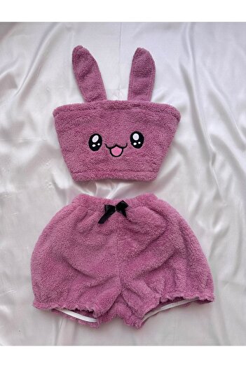 EDLİNGERİE Dusty Rose Plush Wellsoft Bustier Pajama Set with Shorts