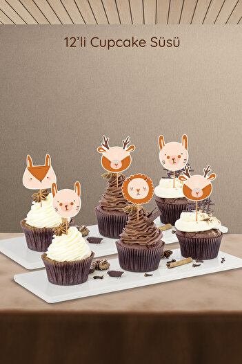 Hey Parti Boho Natural Animal Figured 12-Piece Cupcake Decoration
