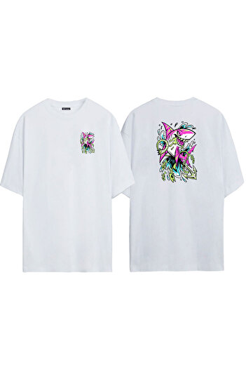THEWERT Μπλουζάκι Unisex Shark And Anchor εμπρός πίσω με στάμπα λευκό oversize