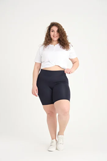 BANEGA Curve Women's Large Size High Waist Recovery Knitted Biker Shorts Short Navy Tights