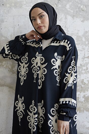 InStyle Patterned Viscose Dress - Black