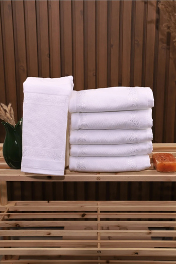Akınal Bella ETAMIN VELVET 6 Pieces LUXURY 50x90 Soft Etamın Jacquard Hand Face Towel Crosshair Embroidery