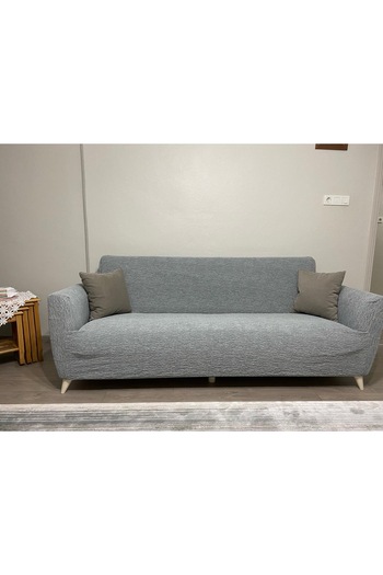UYUMEV jakarlı düz desen 3 kişilik koltuk örtüsü.streç lastikli kanepe örtüsü.koltuk kılıfı 1 adet.GRİ