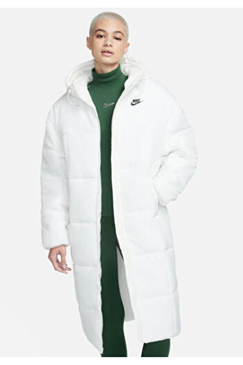 Nike Sportswear Classic Puffer Therma-FIT Kapüşonlu Beyaz Kadın Mont GENİŞ KALIP FB7675133