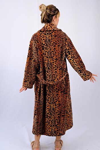 Homelover %100 Organik Pamuk Leopar Desenli Bornoz - Ekstra Yumuşak Salyaka Banyo Bornozu