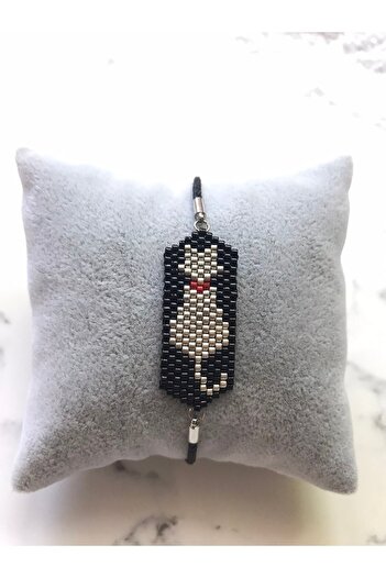 Kübüşün Atölyesi Ka-003 Miyuki Cat Bracelet - Cat Figure - Handmade