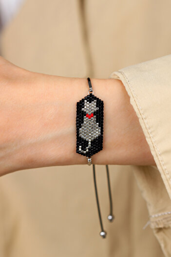 Kübüşün Atölyesi Ka-003 Miyuki Cat Bracelet - Cat Figure - Handmade
