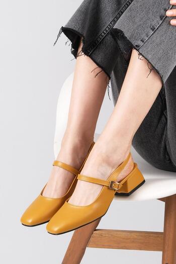 Mio Gusto Ella Mustard Color Open Back Women's Low Heeled Shoes