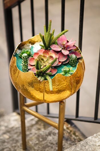ANTEPSEPETİ Copper Flower Pot - Gold Plated