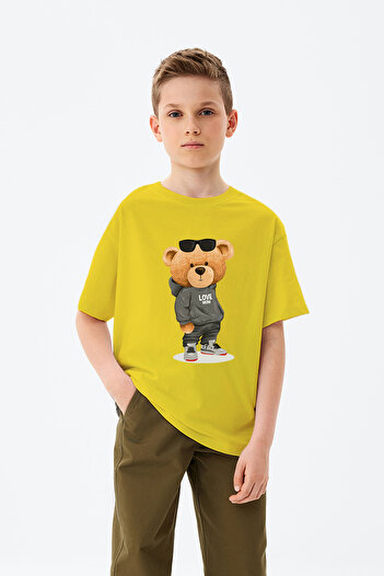 ADABEBEK Love Written Casual Teddy Bear Boy's T-shirt με στάμπα