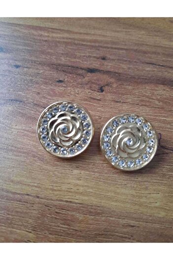İMREN AKSESUAR 2.5 cm Gold Plated Metal Button with Rose Crystal Stones, 2 Pieces