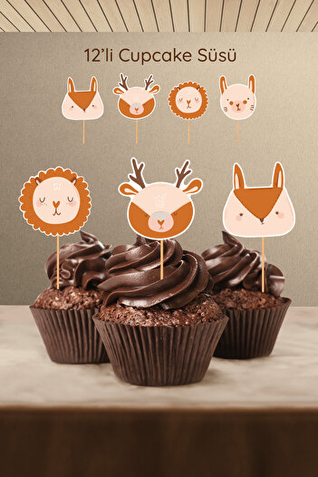 Hey Parti Boho Natural Animal Figured 12-Piece Cupcake Decoration