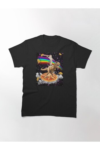 ZOKAWEAR Galaxy Laser Eye Cat Dino Pizza Tacos Tricou loose fit cu design Rainbow