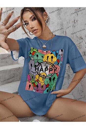 Adrift Unisex BAY - Κοντομάνικο μπλουζάκι με γράμματα και χαμόγελα KOD-1376