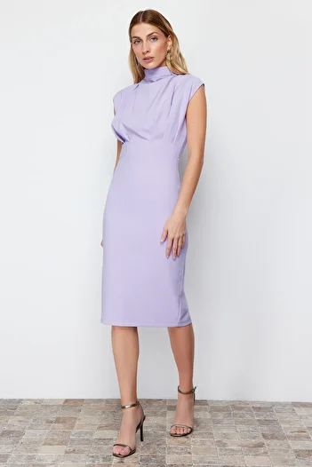Trendyol Collection Rochie Fustă Creion midi Liliac Guler Stand - TWOAW20EL0311