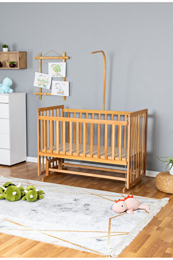 Bamgidoo Ahşap Beşik Anne Yanı Beşik Vernikli 70x130 - Uyku Setsiz Yataksız