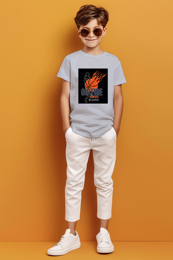 ADABEBEK On Fire Written Basketball Themed Printed Boys' T-Shirt