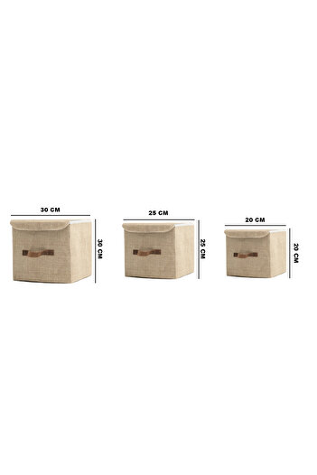 Art Bee Set of 3 Jute In-Cabinet Organizer Jewelry, Makeup, Bathroom, Office Organizer Storage Box with Lid