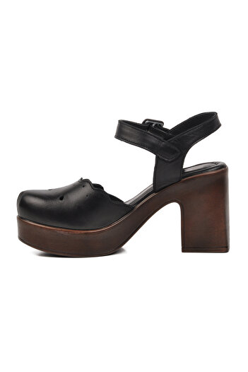 Venüs 2217001Y Black Genuine Leather Women's Heeled Shoes