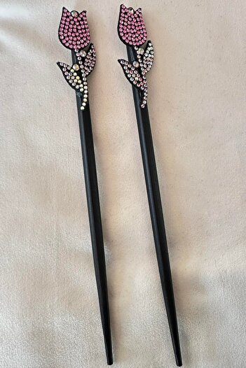 TAKIŞTIR Light Pink Tulip Figured Rhinestoned Double Knob - Pencil