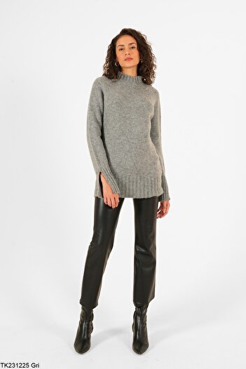 Laluvia Gray Sleeve Slit Sweater