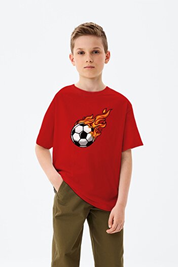 ADABEBEK Burning Football Detailed Boy's T-Shirt