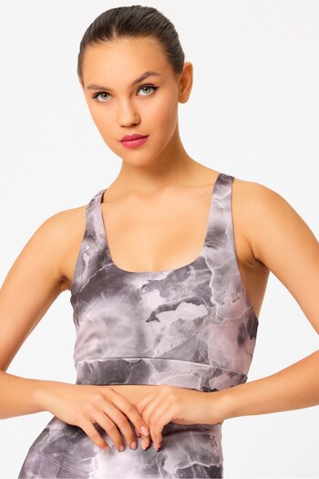 GRAB Gray Tie-Dye Pattern Back Piping Sports Bra