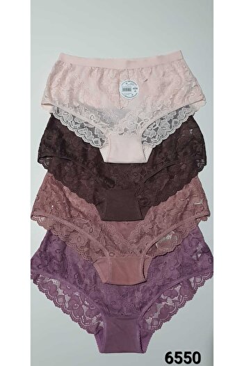 Leylim 5-Piece Large Size Front and Back Tulle-Lace Bikini Panties