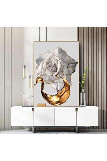 Linacci Gold Flower Real Glass Painting Set with Gold Metal Frame