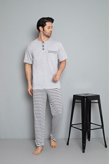 Farya Home Dreamy Cotton Short Sleeve Buttoned Collar Men's Pajama Set