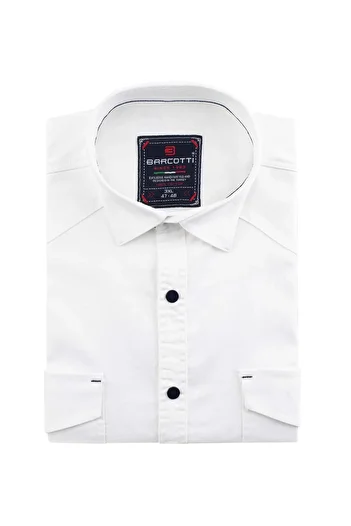 marufshop Men's Large Size 118-191 Long Sleeve Jeans Shirt Suitable for Weight Interval White